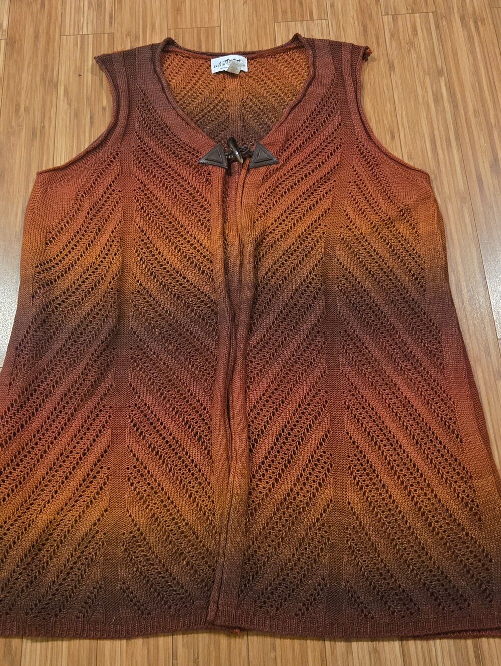 Back In The Saddle Gradient Knit Sleeveless Vest in Rust Orange